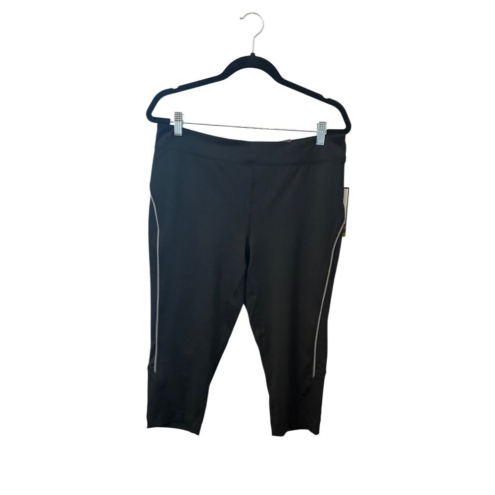 TEK GEAR Black Performance Capri Fitted Reflective Trim Athletic Workout Pants L